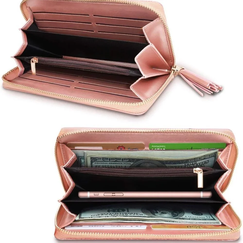 Women Wallet PU Leather Glitter Card Holder Organizer Clutch with Tassel